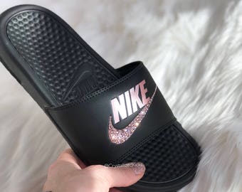 nike sliders black and rose gold