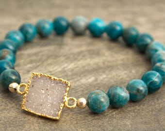 Apatite Druzy Beaded Bracelet