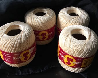 South Maid 100% Mercerized Cotton crochet thread set of 4 unopened Vintage Lace Weight Yarn 400 Yards 365M EACH Cream #430