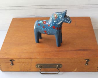 VintageSwedish Blue Dala Horse Souvenir, Swedish Folk Art Horse, Vintage Swedish Souvenir, Dalecarlian Horse