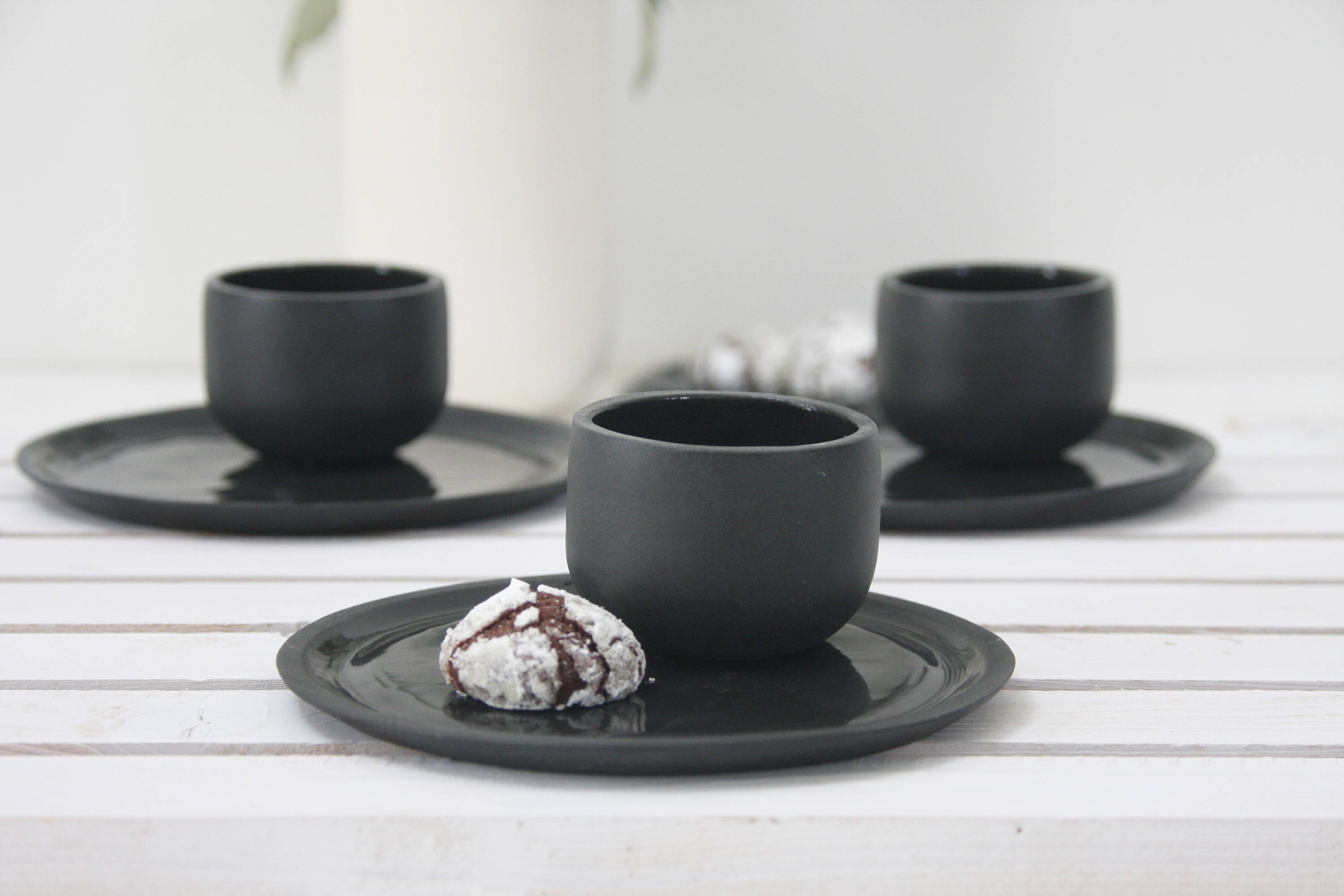 Ceramic coffee set. Espresso cup and cake plate.Espresso
