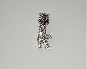 X 1 pendant letter K silver and rhinestone