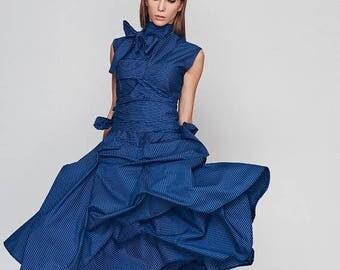 ON SALE Dresses Oversized Dress, Loose Dress, Blue Dress, Turtleneck Dress, Plus Size Boho Dress, Holiday Dress, Sun Dress, Ribbon Dress, Bl