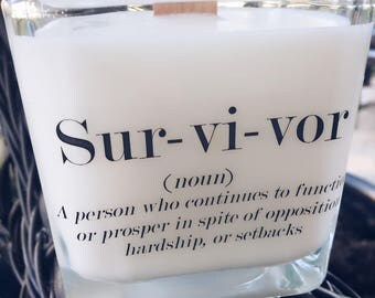 The ORIGINAL Survivor Candle - 12 oz Pure Soy Candle - Wonderful Cancer Free or End of Chemo Gift~Breast Cancer Gift ~ Get Well Gifts~