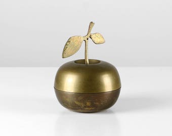 Brass apple dish, 60s brass apple, gold apple dish, gold apple box, brass apple box, brass apple deco