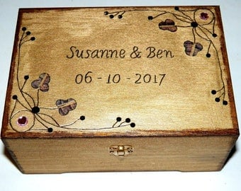Wedding Box, Wedding Gift, Wooden Box, Personalized Box, Custom Jewelry Box, Engraved Box, Anniversary Gift