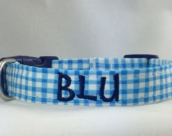 Dog Collar Personalized- Blue & White Checked