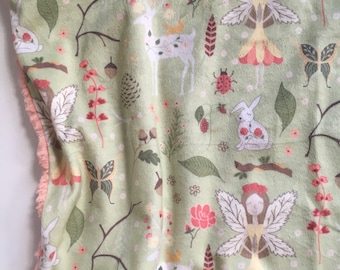Fairy Lovey, Fairy security blanket, peach Minky baby lovey, fairies bedding floral nursery fairy nursery, double minky, blush pink,