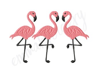 3 Sizes Flamingo - Trio and Single Design - 3 Sizes 4" 5" 6" - Machine Embroidery Design - Instant Download - 8 File Formats - PES DST JEF