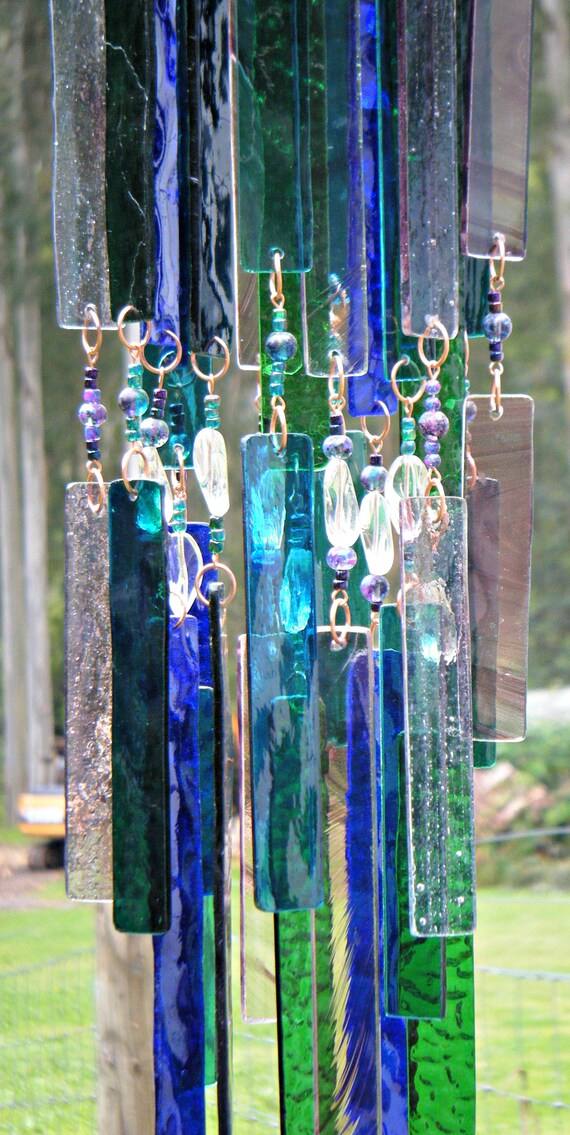 Glass Wind Chimes Handmade Green Blue And Amethyst Glass Wind Chimes Handmade Green Blue And Amethyst Variations Beads