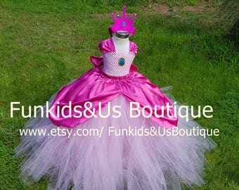 Princess Peach inspired Tutu Dress Birthday Outfit, Halloween Costume- Girls Size 6 12 18 Months 2T 3T 4T 5T 6 7 8 10 12