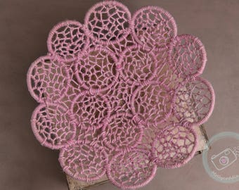 Jute petals woven basket, rope, flower, photography prop, newborn prop, natural jute, organic prop, Pink, pink jute, basket prop