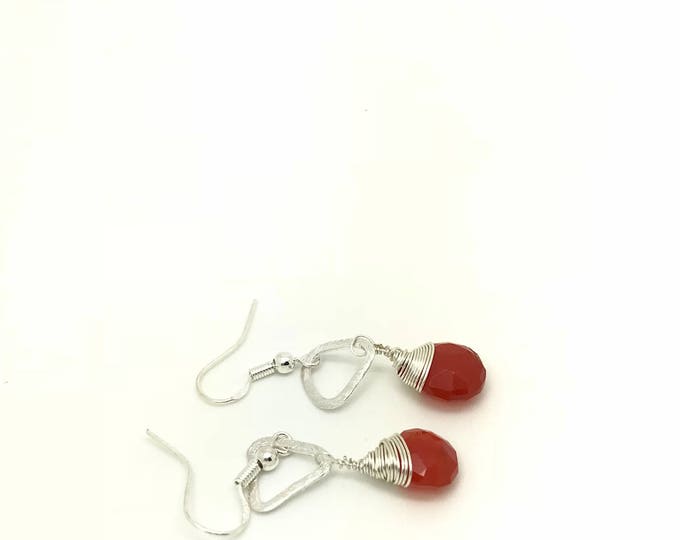 Carnelian earrings, Orange Earrings, Orange carnelian Earrings, Silver orange Earrings, carnelian silver Earrings, Wire Wrap Earrings