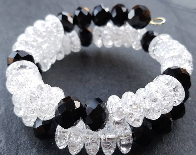 Black and crystal memory bracelet, crystal and black memory bracelet, black bracelet, wrapped memory bracelet