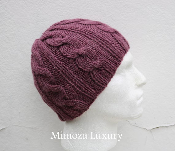 Dark Dusky Pink Men's Beanie hat, Hand Knitted Hat in mauve rose beanie hat cap, knitted men's, women's beanie hat, winter beanie, ski hat
