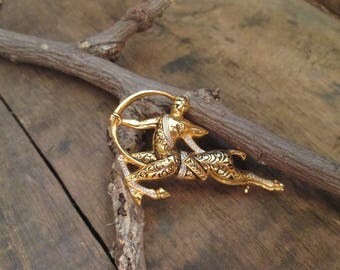 vintage damascene faun (being half-man, half-goat) mythological brooch