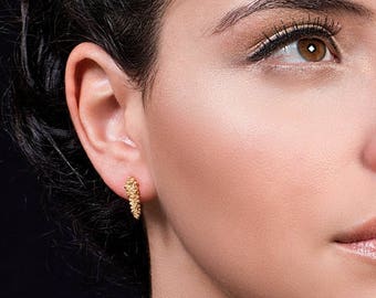 SALE15% Boho Earrings, Unique Earrings, Wife Gift, Gold Stud Earrings, Small Earrings, Art Earrings, Gold Post Earrings, Bohemian Gold