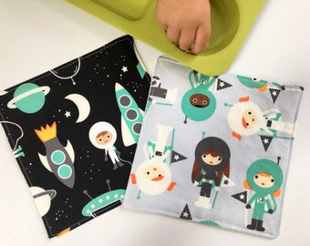 Montessori Lunch Napkins (Outer Space, Kids Cloth Napkins, Unisex Napkins, Astronaut Theme, Gender Neutral Kids, Unpaper Napkin, STEM Kids)
