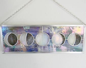 Iridescent Moon Phases Stained Glass Window - Made to Order