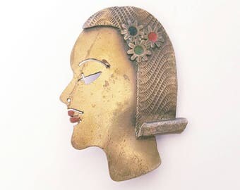 Vintage 1920s Brass Flapper Girl Brooch Art Deco