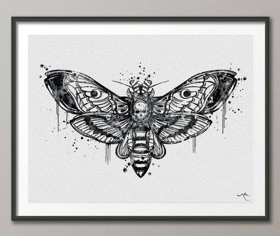 Deaths Head Hawk Moth Watercolor Art Print Totem Animal Wall