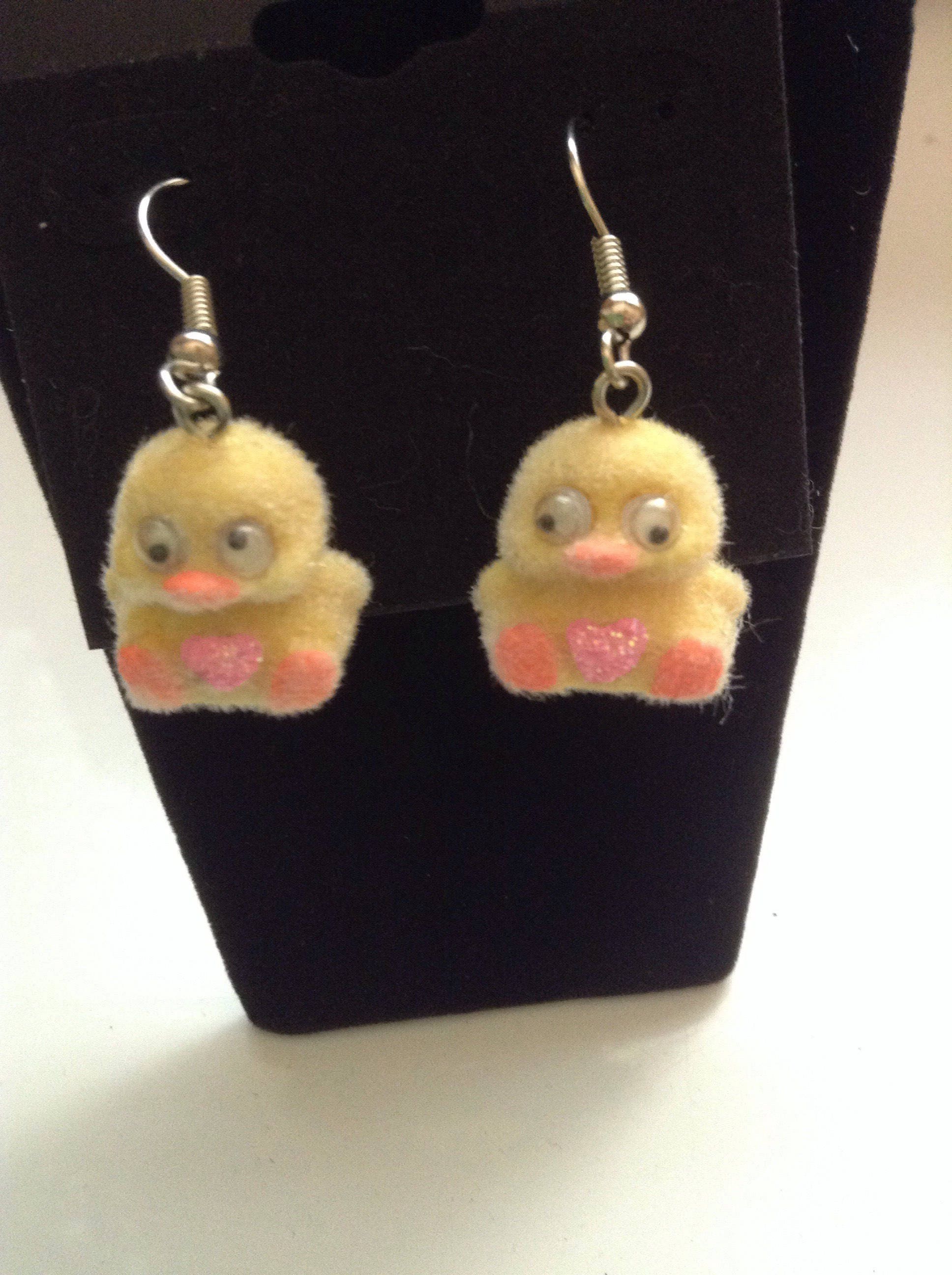 Fuzzy baby ducks pierced earrings