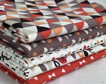 Set of 5 fabric patchwork trendy Orange / red 50 x 50 cm