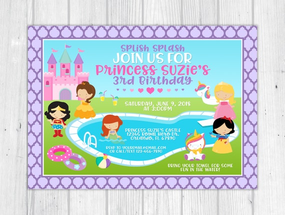 Disney Princess Pool Party Invitations 10
