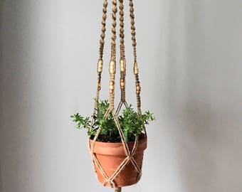 Macrame Plant Hanger -Jute w/Beads-Long Style 2