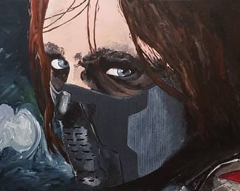 bucky barnes acrylic painting, winter soldier, marvel