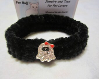 Ghost Cat Collar, Halloween Cat Collar, Holiday Pet Collar, Pet Supplies, Knit Velour Pet Collar, Soft Cat Collar, Pet Costume, Fancy Collar