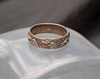 Avian Fish Silver; Leaf Scarf Ring