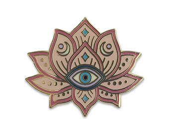 Mystical Lotus - Evil Eye Enamel Pin - Flair – Lapel Pin - Blush Pink & Gold - Wildflower + Co.