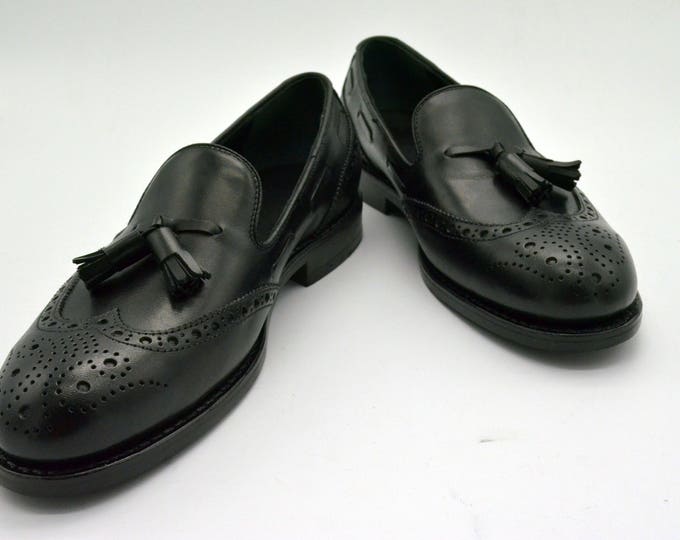 Handmade Goodyear Welted Men's Brogue Carving-Tasseled Loafer Shoes