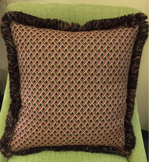 Red Green Basket Weave Throw Pillow
