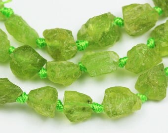 Raw Peridot ,One Full strand Natural Nugget Shape Gemstone Beads, 8*9mm,16"-GEM1327