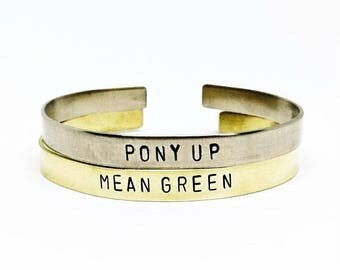 School Spirit Handstamped Cuff // Game Day + College Jewelry + Sorority Bracelet + Big Little Bracelet + Alumni + Graduation + Gift For Her