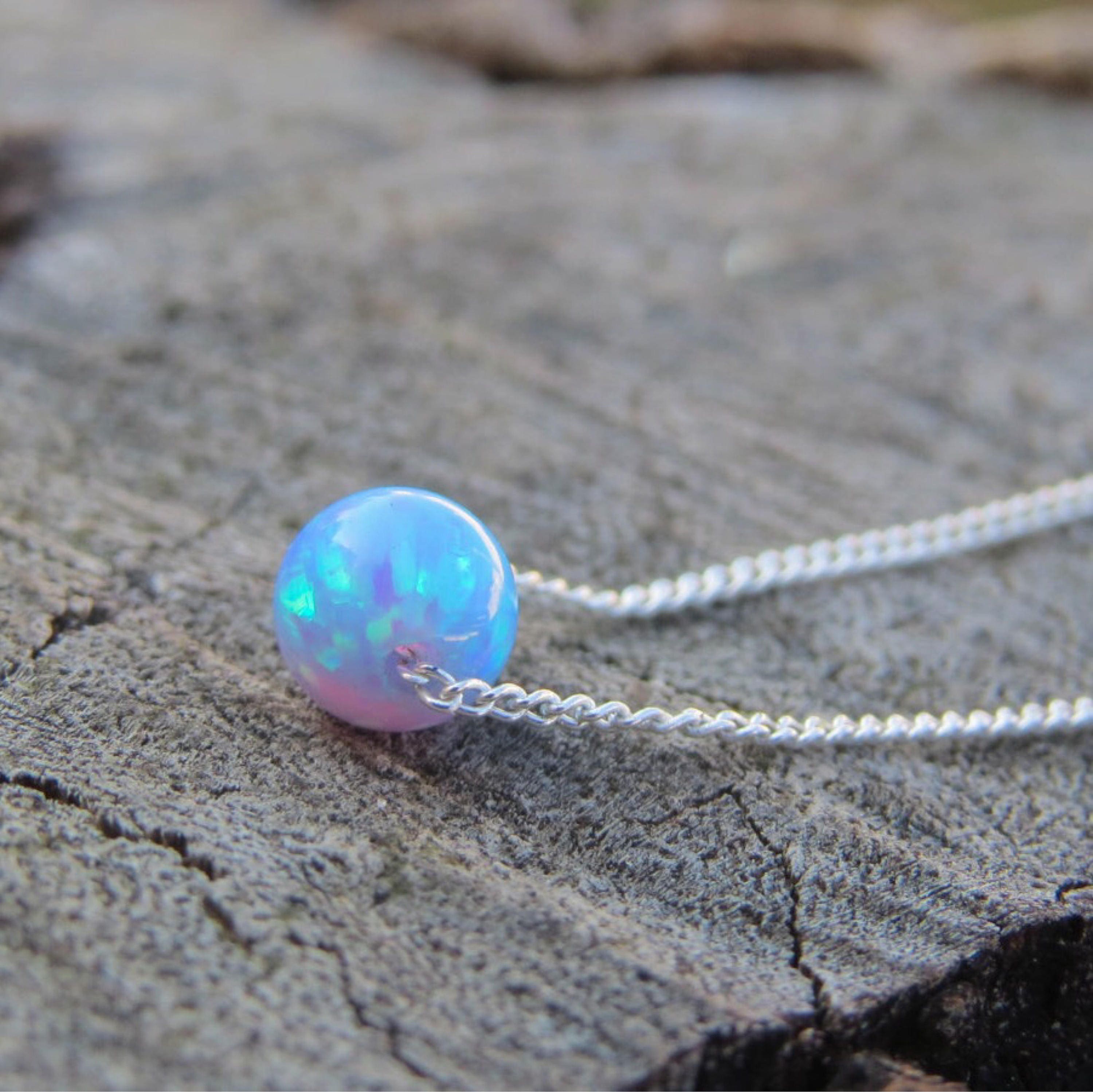 Opal necklace opal ball necklace opal silver necklace opal