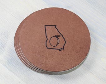 Georgia Peach Leather Coasters 4 Pack