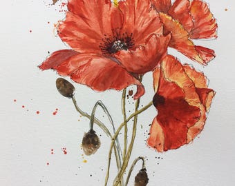 Poppies Watercolor Painting