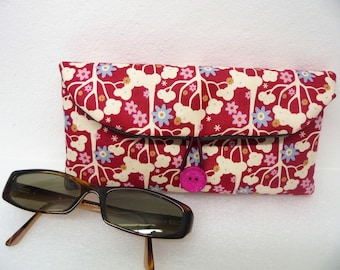 Red fabric sunglasses case bezel woman, red flowers case case