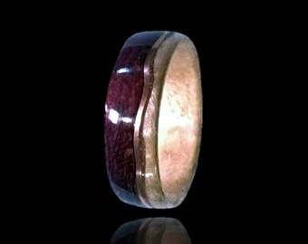 Curvy Copper, Unique wedding ring, wood wedding band, bentwood ring, wood ring with inlay