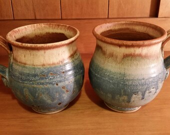 Pottery Hand Thrown Mugs Stoneware Mugs Ceramic Pottery Mugs, Set of 2 Coffee Mug Kitchen Serving Hostess Gift
