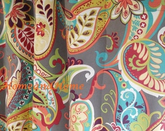 Summer SALE Custom Shower Curtain Whimsy Paisley Mardi Gras plum yellow green long shower curtain Extra Wide shower curtain 72 x 84 108 54