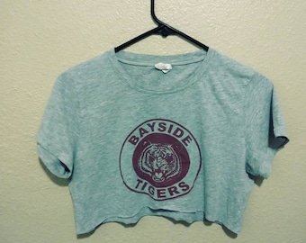 Bayside Tigers crop top upcycled t-shirt cut in shop medium