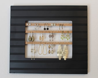 Black Jewelry Holder Frame | Hanging Earring Organizer | Hanging Earring Holder | Wall Hanging Jewelry Display | Wall Mount Earring Holder