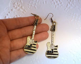 music jewellery Guitars jewelry music earrings for music lover gift for musician gift for girlfriend music gift for her Black white Guitars