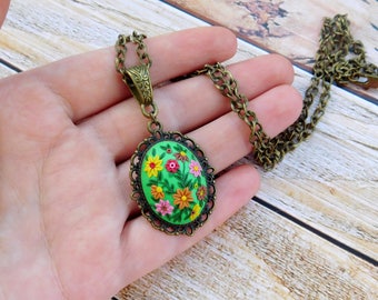 Polymer clay pendant, gift for her, polymer clay necklace