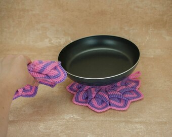 Crochet kitchen decor wall decor hostess gift wall hanging housewarming gift pot holders pink decor purple decor pink kitchen hot pads oven