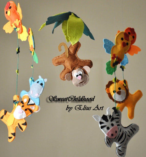 Safari baby mobile jungle Baby mobile felt animal crib